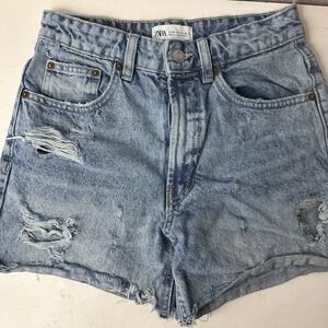 Zara High Waisted Mom Denim Shorts Size 0 Ecologically Grown Cotton